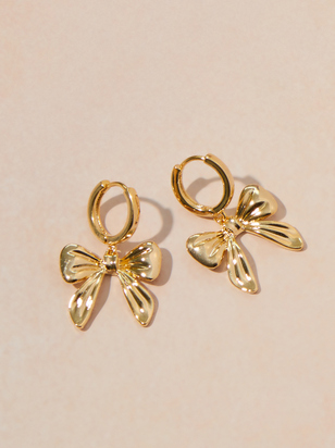18K Gold Bow Mini Hoop Earrings - ARULA