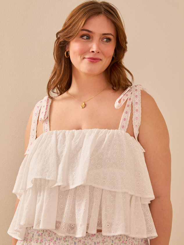 Dottie Embroidered Ruffle Tank Top Detail 3 - ARULA