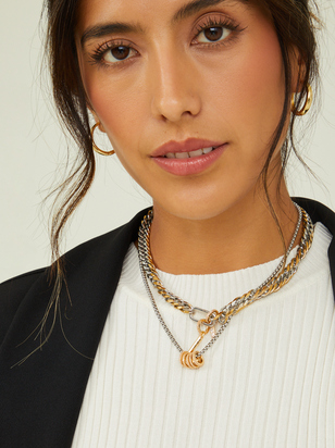Layered Curb Chain Charm Necklace - ARULA