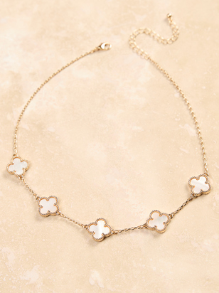 18K Gold Mother Of Pearl Clover Necklace - ARULA - 