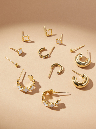 18K Gold Clover Earring Set - ARULA - 