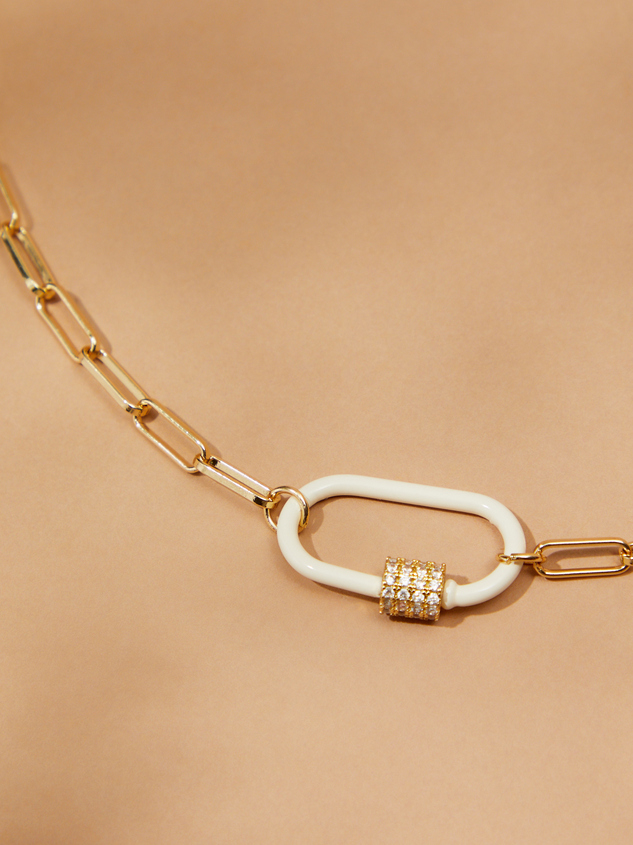 White Carabiner Chain Necklace Detail 2 - ARULA
