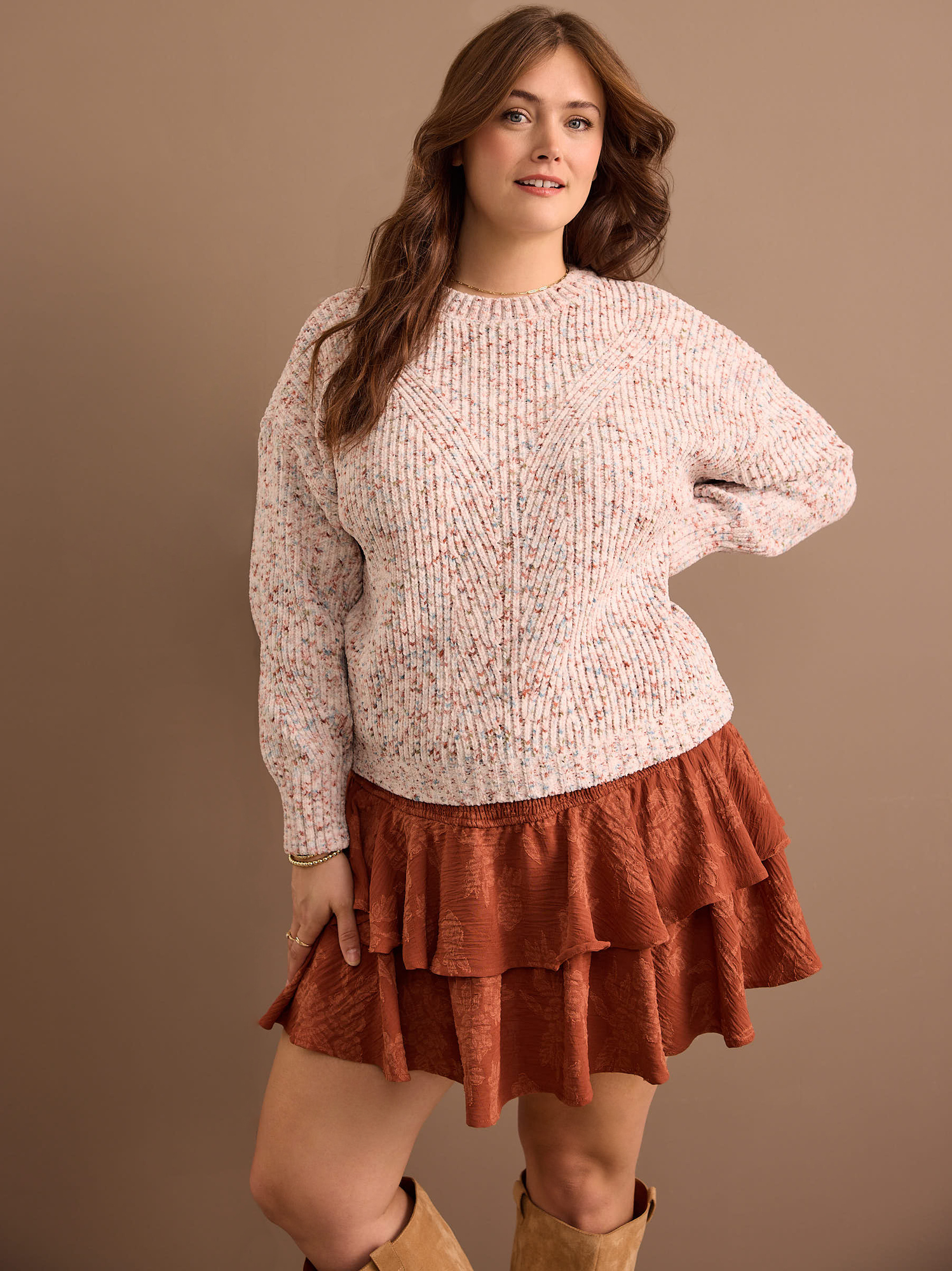 Chenille balloon sleeve sweater clearance