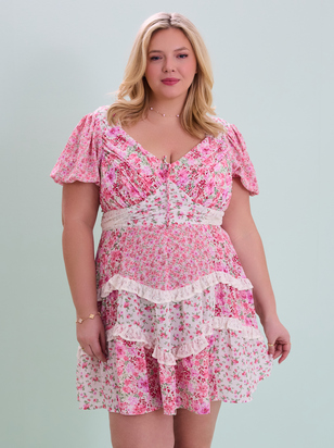 Aderny Patchwork Floral Mini Dress - ARULA