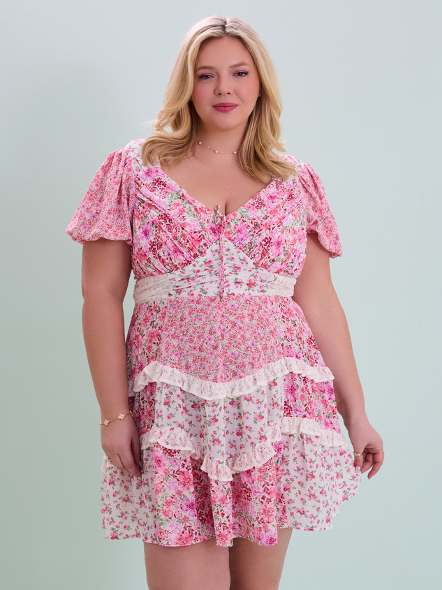 Aderny Patchwork Floral Mini Dress Detail 3 - ARULA
