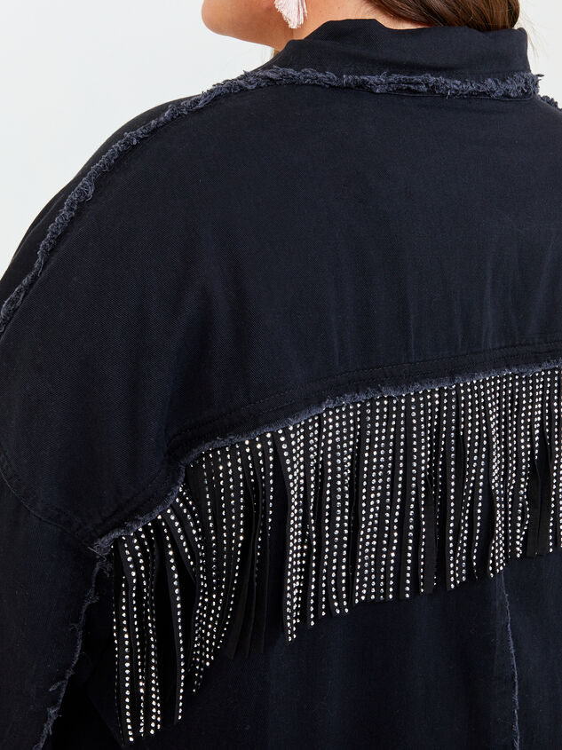 Studded Fringe Denim Jacket Detail 4 - ARULA