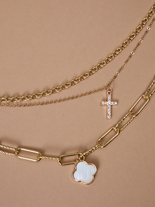Mother Of Pearl Clover Layered Necklace - ARULA - 