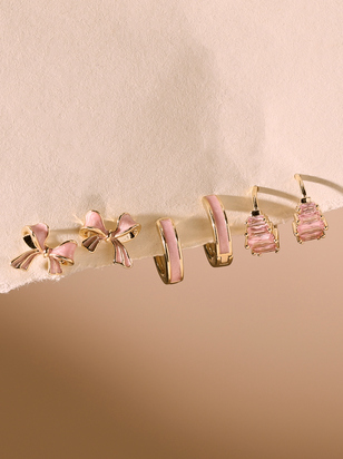 18K Gold Pink Bow Mini Hoop Set - ARULA - 