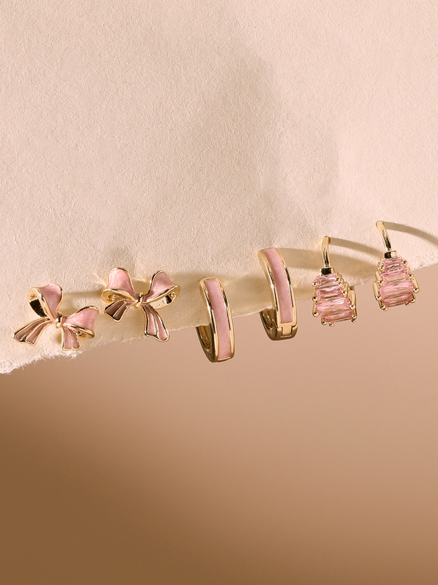 18K Gold Pink Bow Mini Hoop Set - ARULA