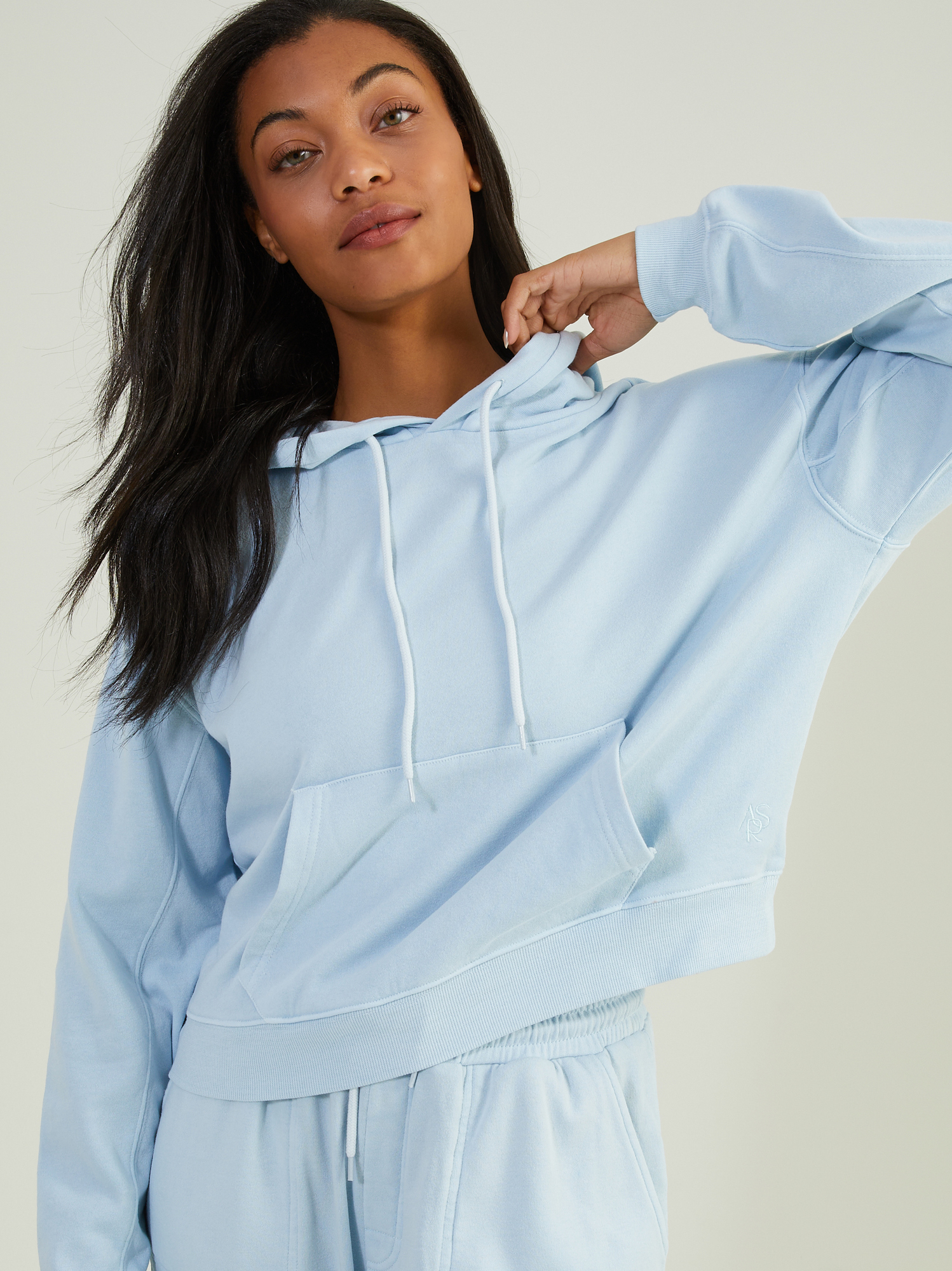 Cropped light hot sale blue hoodie