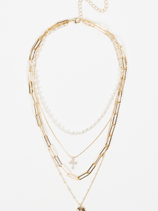 Dainty Pearl Pendant Layered Necklace - ARULA