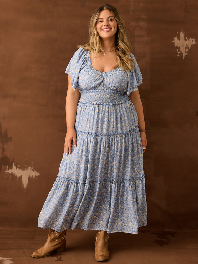 Cara Floral Maxi Dress in Blue Arula