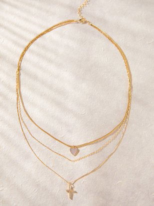 18K Gold Heart and Cross Layered Necklace - ARULA