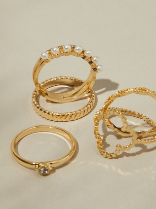 Gold Pearl Elegant Ring 5 Pack - ARULA