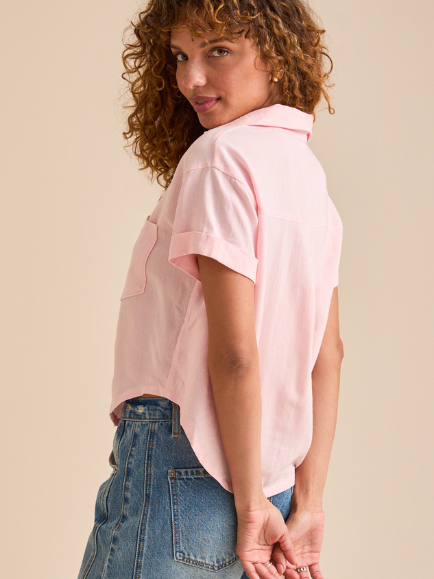Courtney Crop Linen Shirt Detail 5 - ARULA