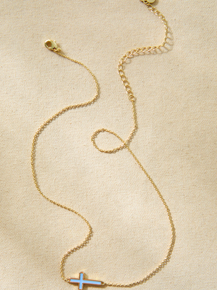 18K Gold Blue Cross Necklace - ARULA