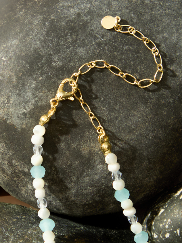 Blue Glass Bead Cross Necklace Detail 3 - ARULA