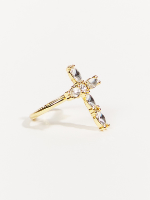 Crystal Baguette Cross Ring - ARULA