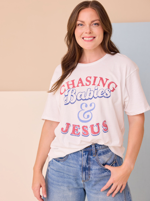 Chasing Babies And Jesus Graphic Tee - ARULA - 