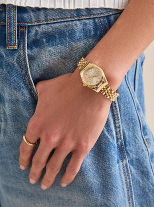 Stainless Steel Link Round Face Watch - ARULA - 