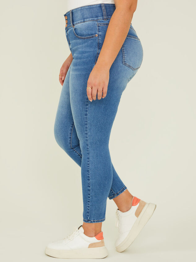 Vintage Wash Waist Smoothing Skinny Jeans Detail 4 - ARULA