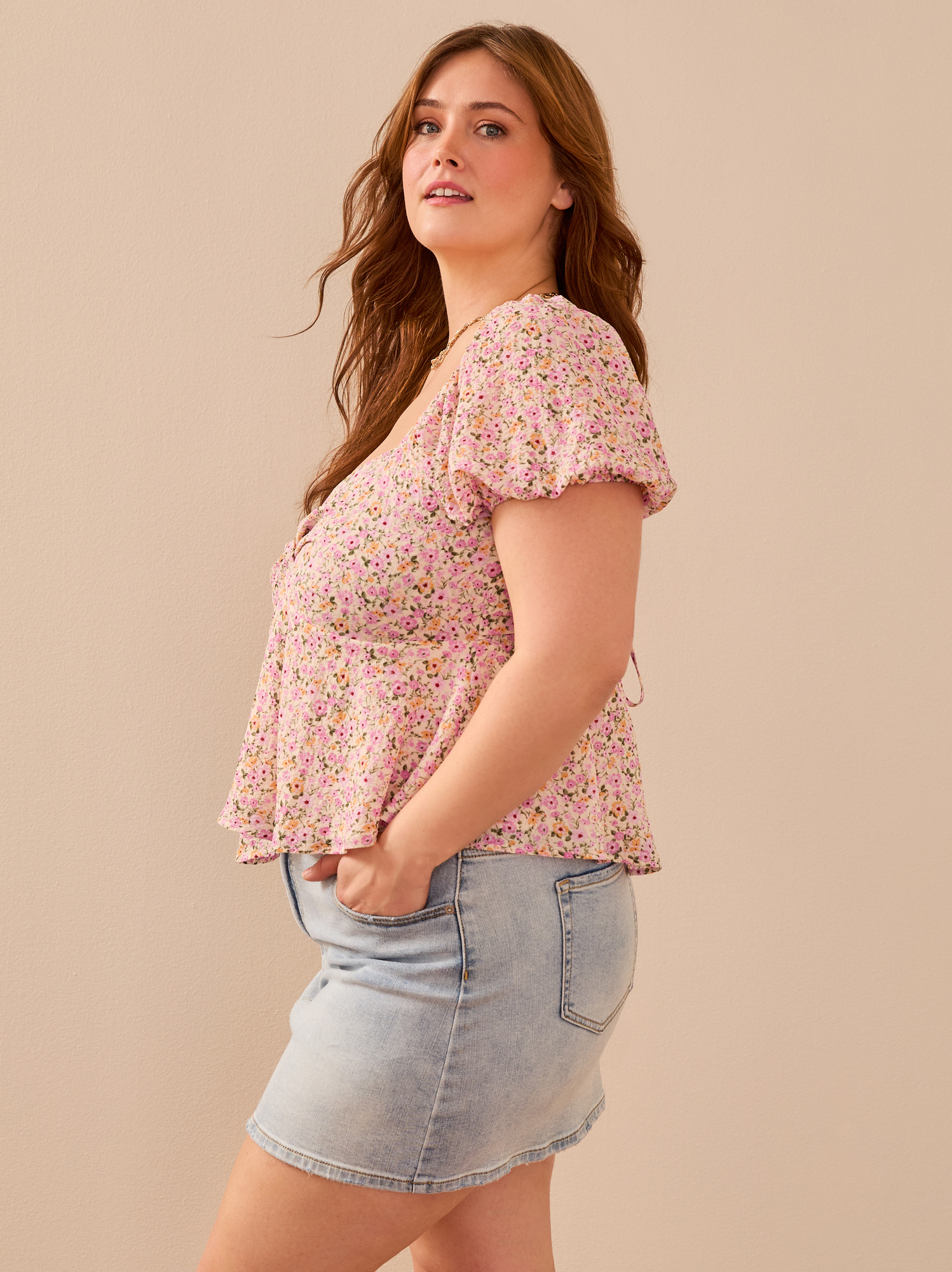 Ami Crossback Floral Babydoll Top in Light Pink | Arula