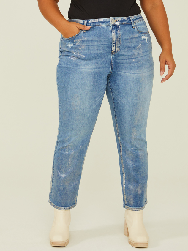Metallic Brushed Straight Jeans Detail 4 - ARULA