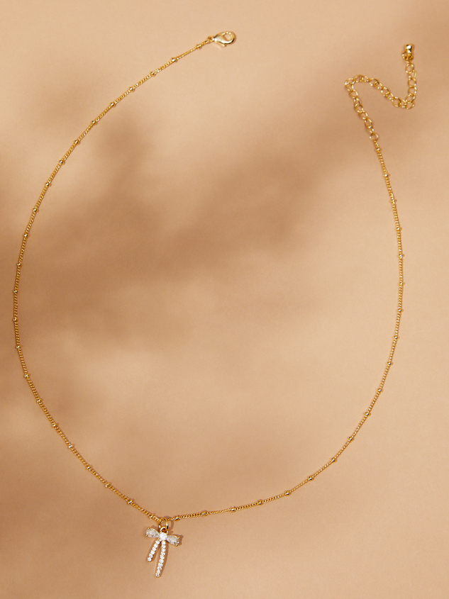 18K Bow Charm Ball Chain Necklace Detail 2 - ARULA