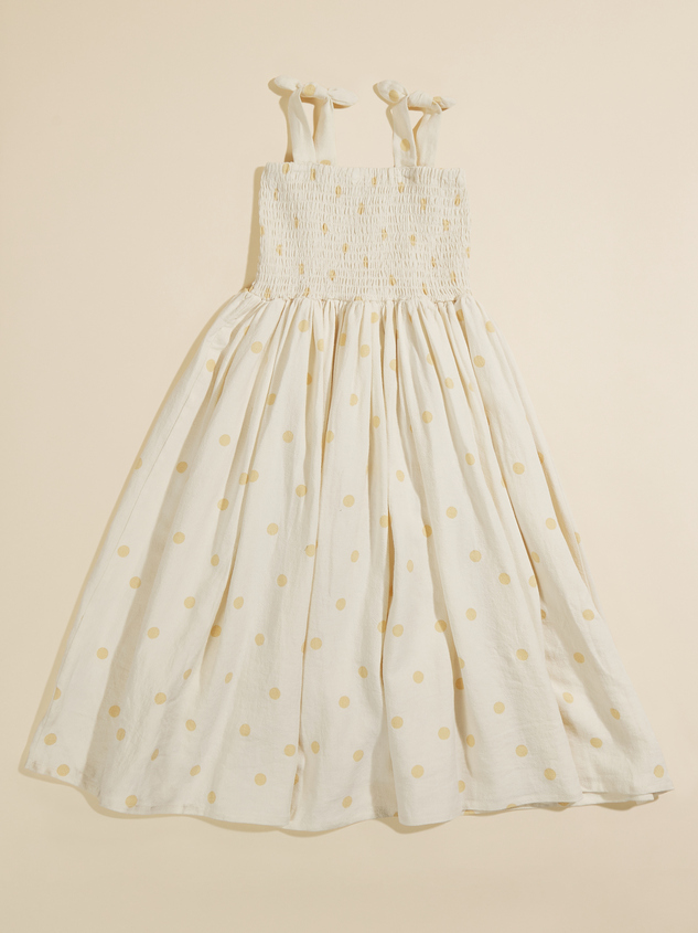 Katelyn Polka Dot Smocked Dress by Rylee + Cru Detail 3 - ARULA