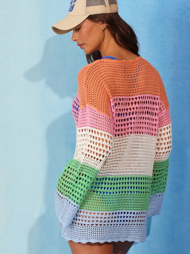 Chloe Multi Stripe Crochet Dress Detail 6 - ARULA