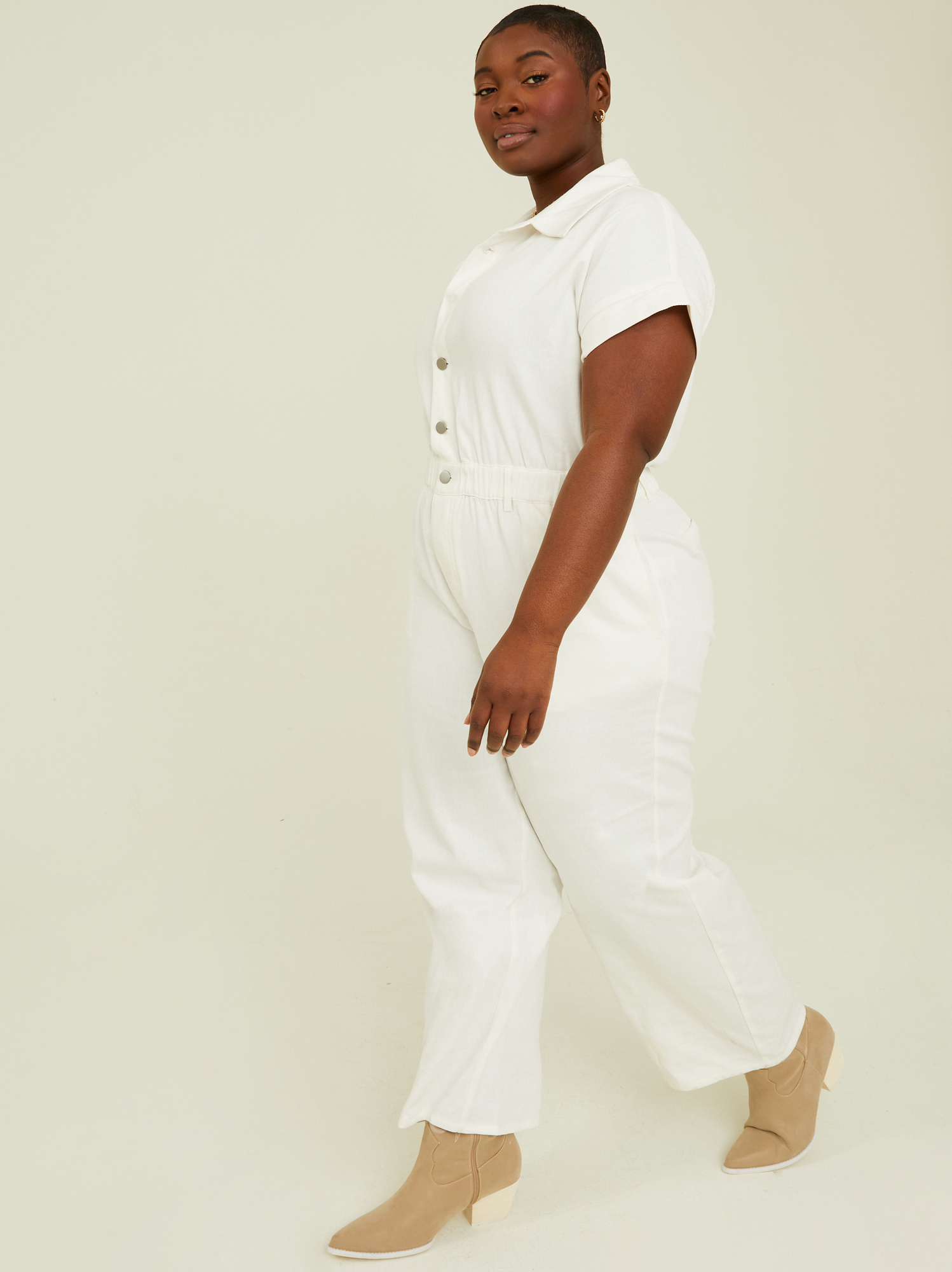 All white denim jumpsuit top