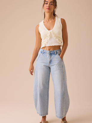 Tara Ruffle Crochet Tie Front Top - ARULA