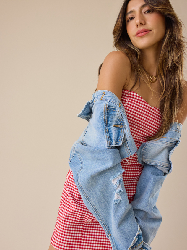 Ruby Gingham Mini Dress Detail 3 - ARULA
