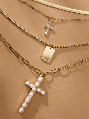 Cross and Dog Tag Gold Layered Necklace - ARULA