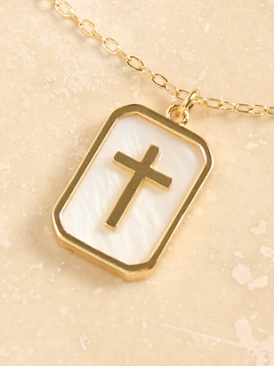18K Cross Charm Tag Necklace - ARULA