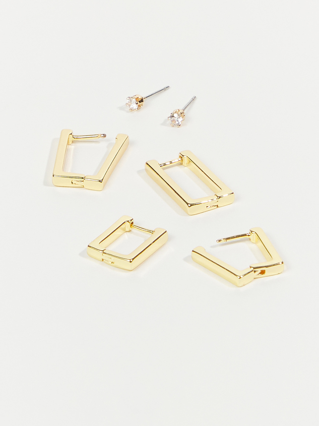 18K Gold Mini Rectangle Hoop Earring Pack Detail 2 - ARULA