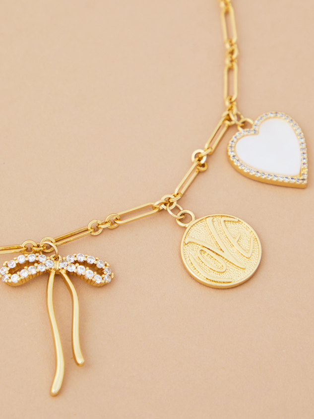18K Gold Bow and Locket Charm Necklace Detail 3 - ARULA