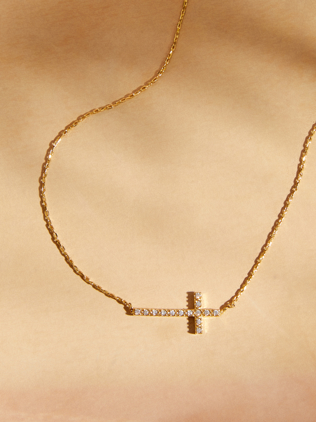 18K Gold Dipped Crystal Cross Necklace Detail 2 - ARULA