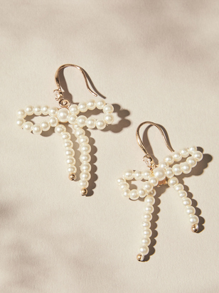 Pearl Bow Dangle Earrings - ARULA - 