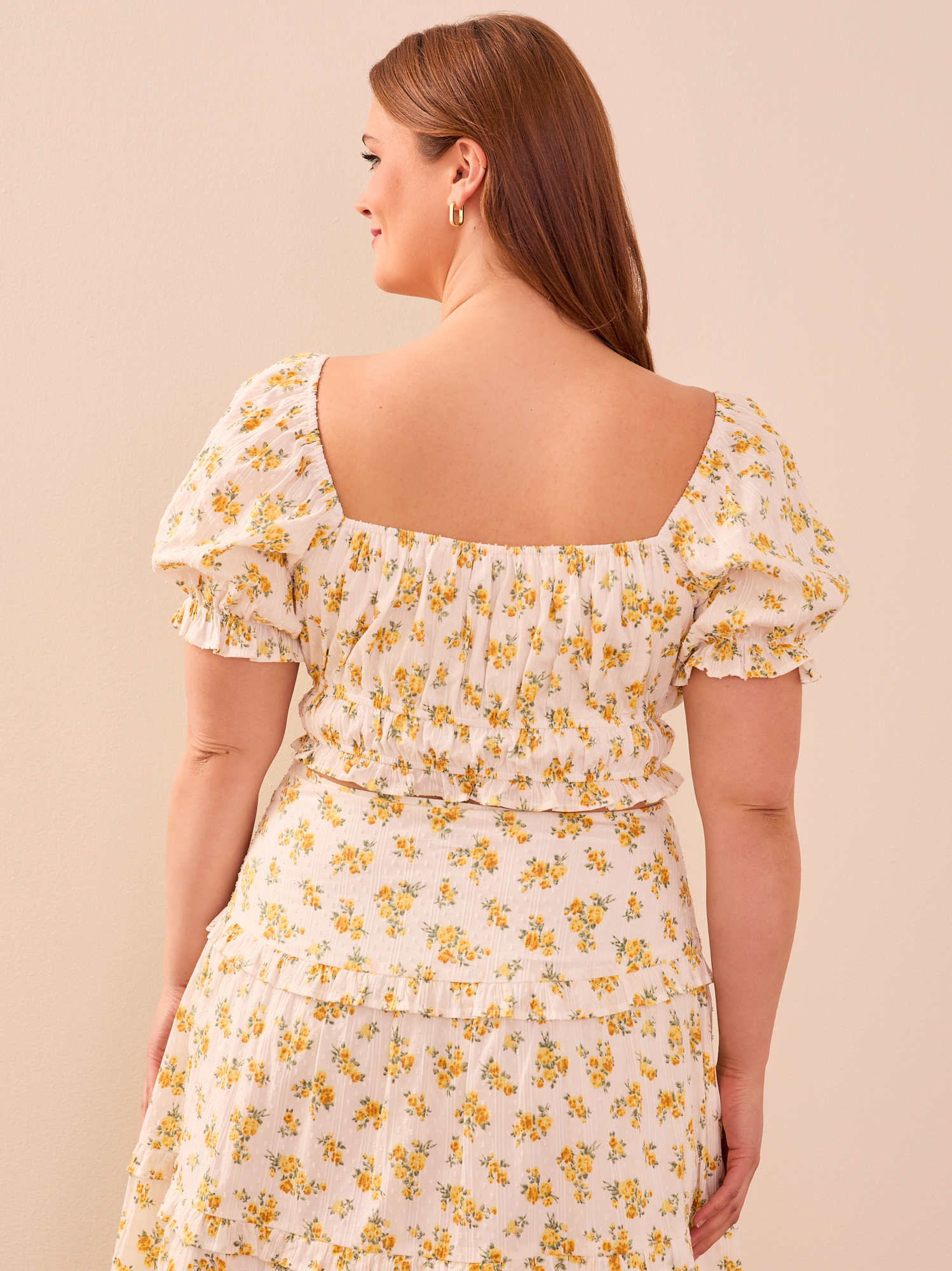 Abby Floral Puff Sleeve Crop Top in Ivory & Yellow | Arula