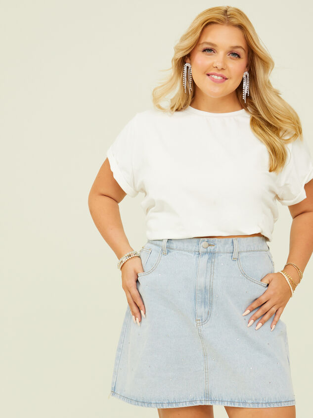 Rhinestone Denim Skirt Detail 2 - ARULA