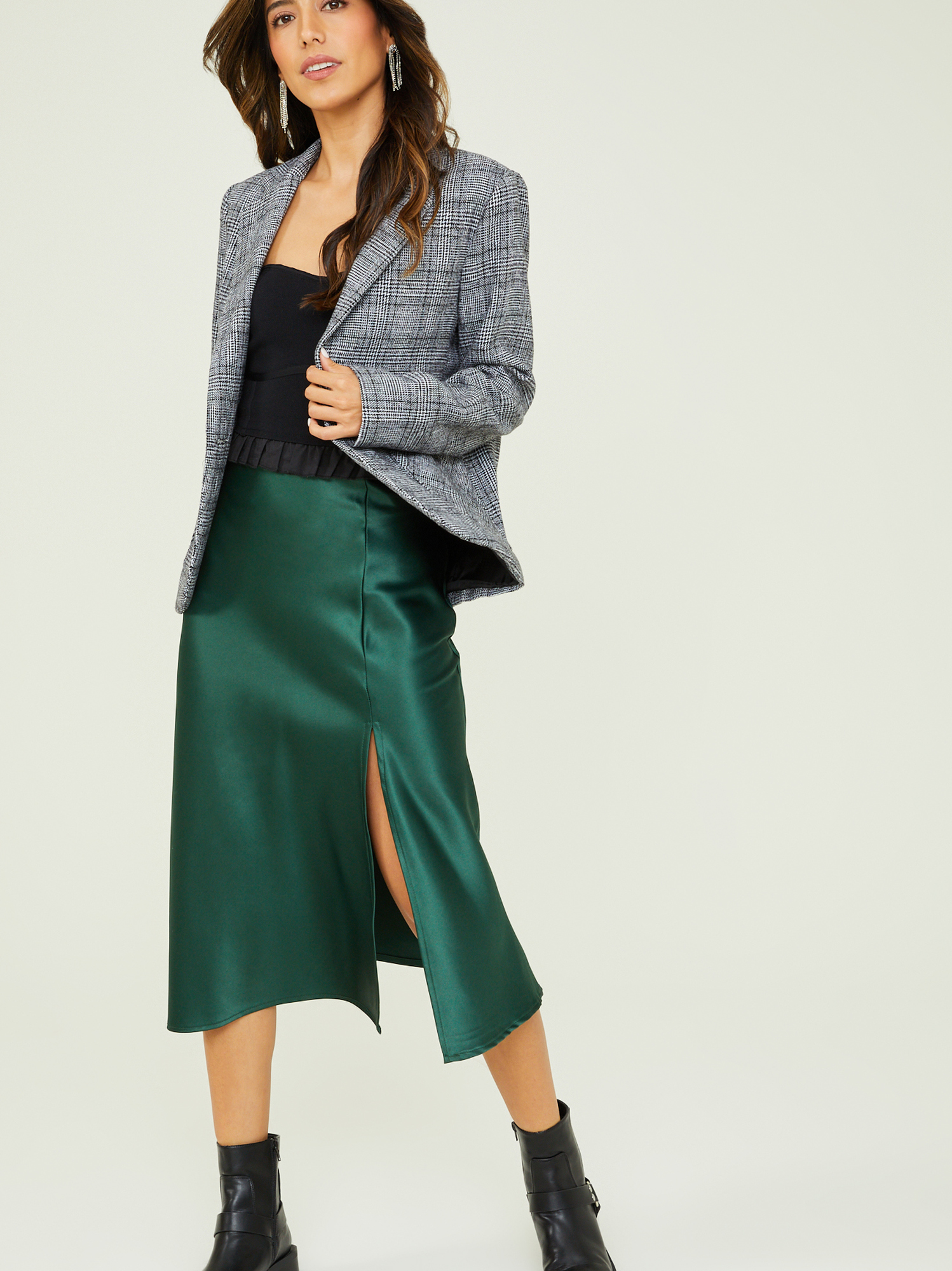 Hunter green midi shop skirt