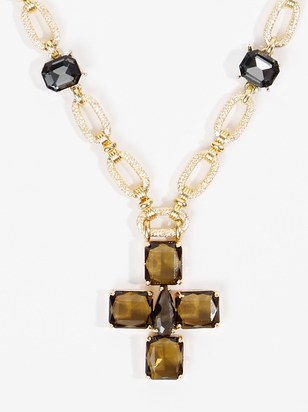 18K Gold Gemstone Cross Necklace - ARULA