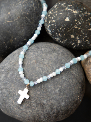 Blue Glass Bead Cross Necklace - ARULA - 