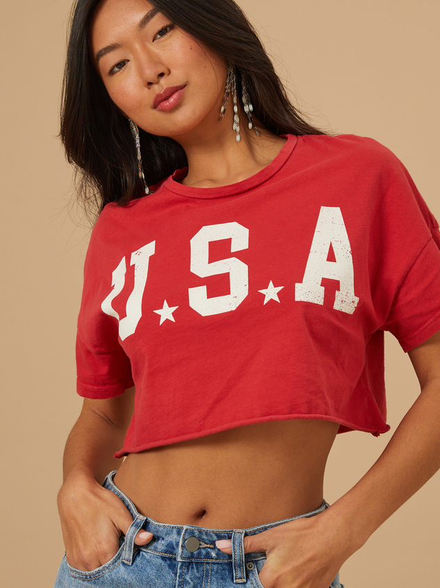 USA Cropped Graphic Tee Detail 2 - ARULA