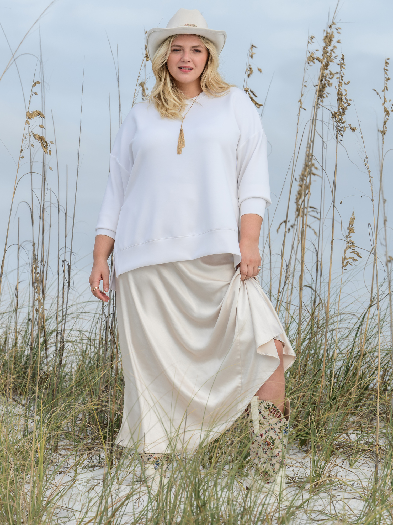 Satin midi skirt sales cream