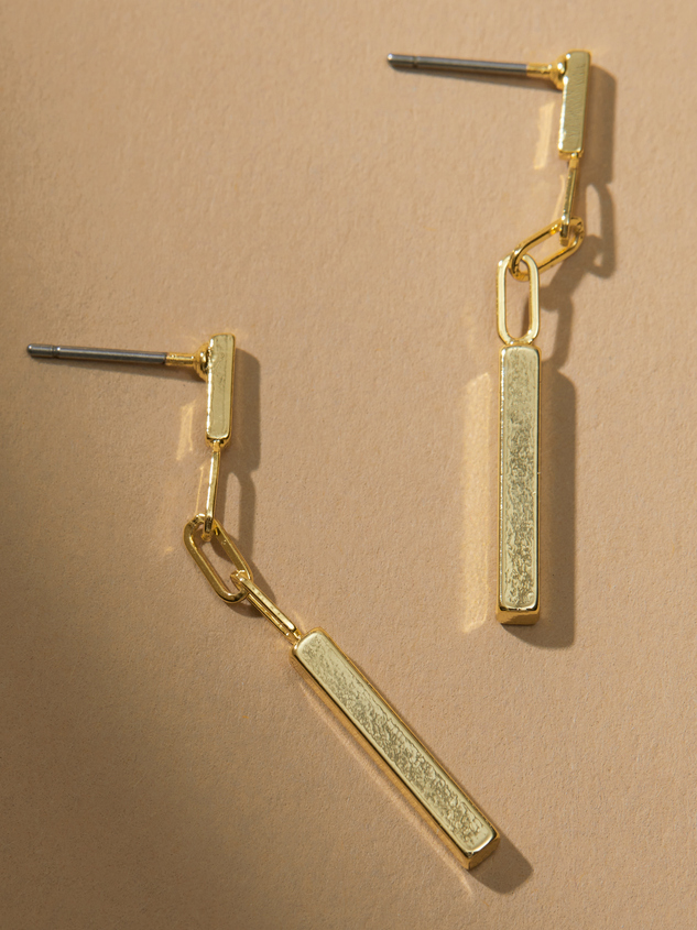 18K Gold Bar Chain Dangle Earrings - ARULA