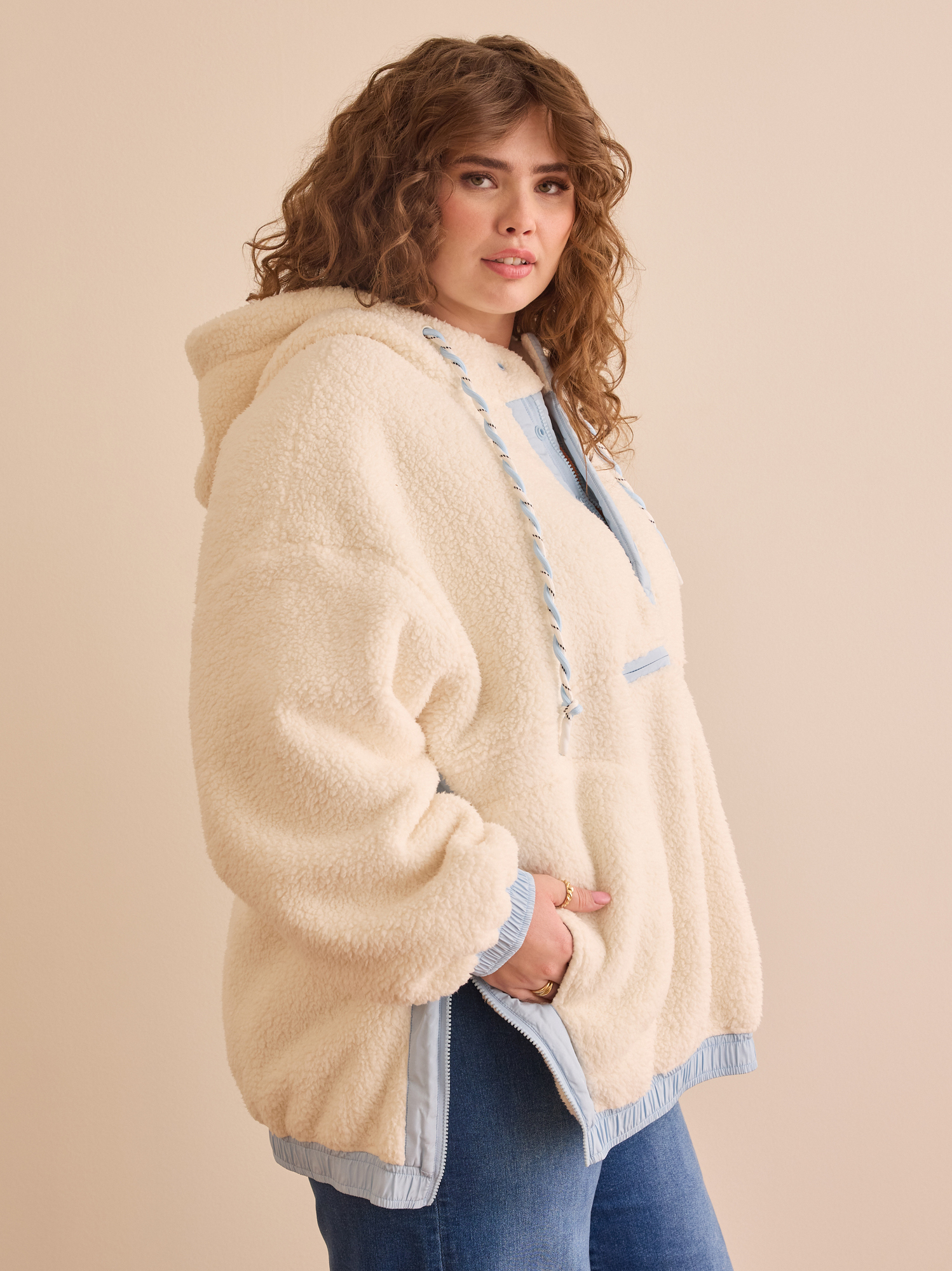 Ivory sherpa pullover new arrivals