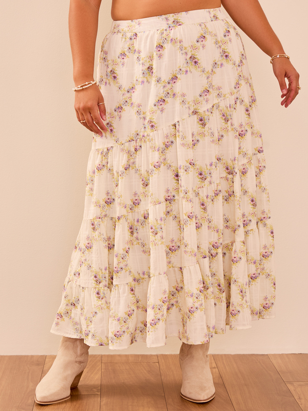Iyla Floral Tiered Midi Skirt Detail 3 - ARULA
