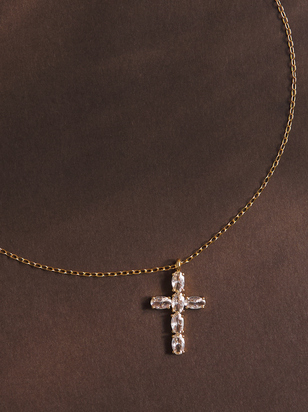 Bagette Cross Charm Necklace - ARULA - 